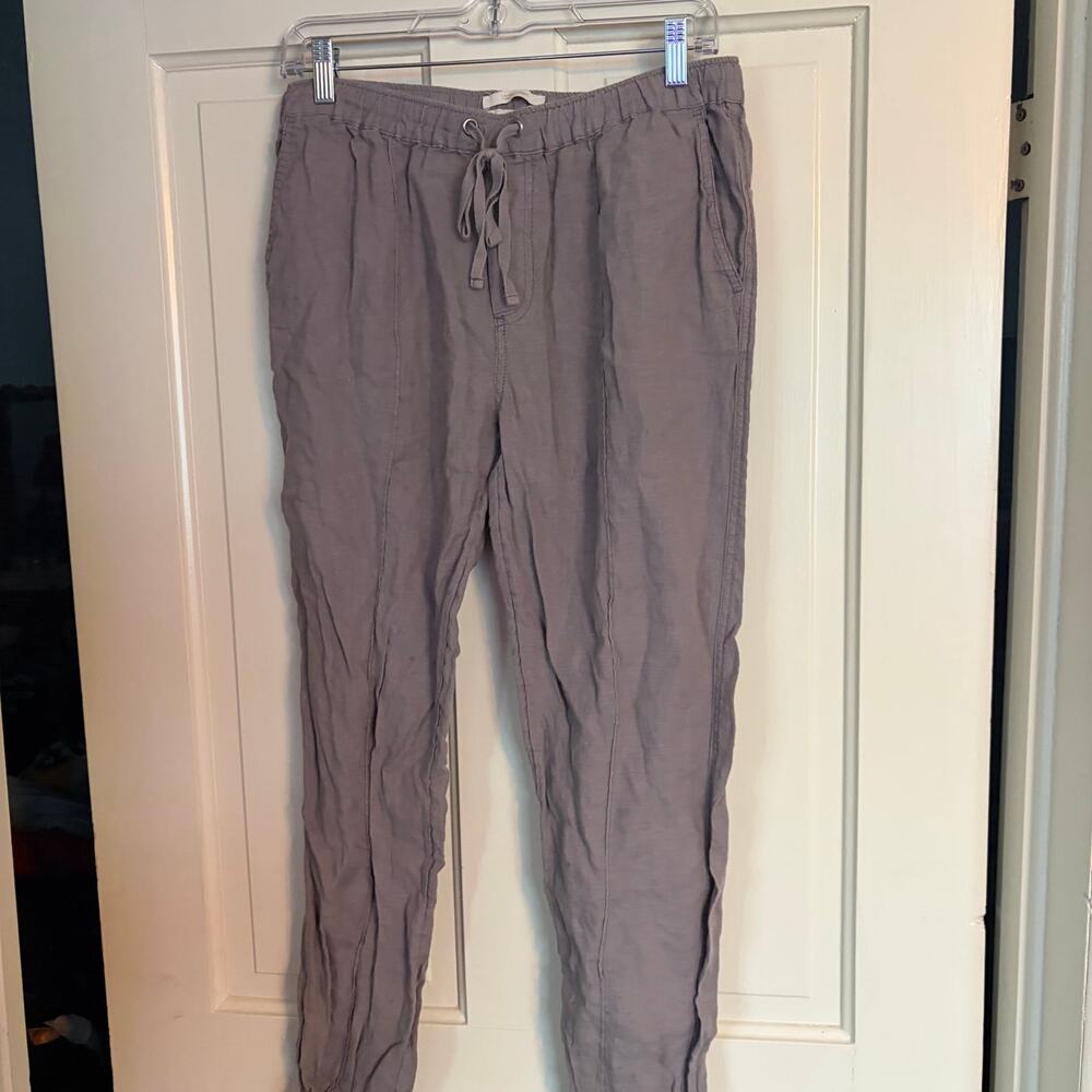 Cynthia Rowley Women's 100% Linen Jogger Pants Gray Drawstring Elastic Waist